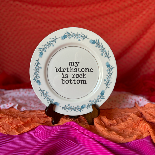 Upcycled Funny Plates, Birthstone Rock Bottom, Gift Shop