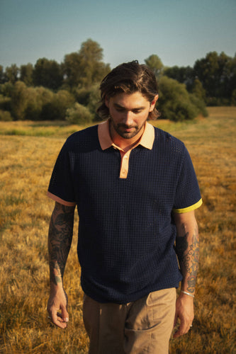 Open Knit Navy Polo