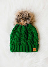 Load image into Gallery viewer, Classic Green Cable Knit Pom Hat