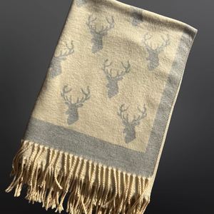 Deer Hunting Stag Head Winter Scarf LA CHASSE - Fringe