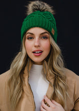 Load image into Gallery viewer, Classic Green Cable Knit Pom Hat