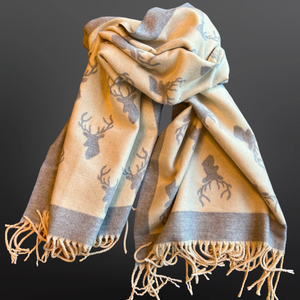 Deer Hunting Stag Head Winter Scarf LA CHASSE - Fringe