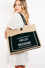 Load image into Gallery viewer, Fame Hello Weekend Burlap Tote Bag