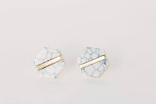 Load image into Gallery viewer, White Marble Hexagon Statement Stud Earrings