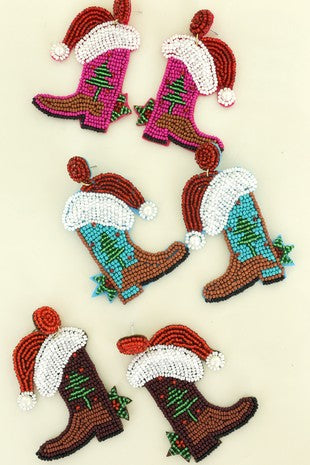 Cowboy Boot Santa Hat Earrings