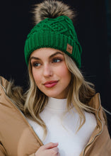 Load image into Gallery viewer, Classic Green Cable Knit Pom Hat