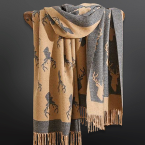 Deer Hunting Stag Head Winter Scarf LA CHASSE - Fringe