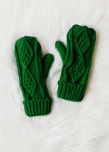 Classic Green Cable Knit Mittens