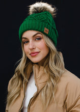 Load image into Gallery viewer, Classic Green Cable Knit Pom Hat