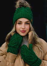 Load image into Gallery viewer, Classic Green Cable Knit Pom Hat