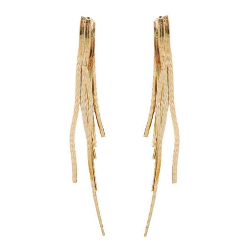 Skinny Gold Cascading Tassel Minimalist Statement Earrings