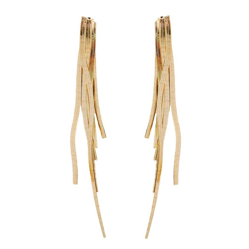 Skinny Gold Cascading Tassel Minimalist Statement Earrings