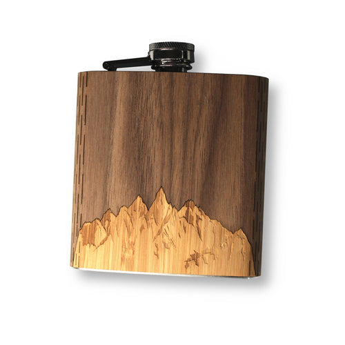 6 oz. Wooden Hip Flask (with Gift Box Options): Sawtooth Mountains Walnut Sky, Just the Flask