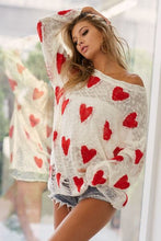 Load image into Gallery viewer, BiBi Heart Pattern Distressed Sweater