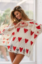 Load image into Gallery viewer, BiBi Heart Pattern Distressed Sweater