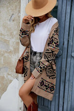 Load image into Gallery viewer, Pocketed Geometric Open Front Dropped Shoulder Cardigan